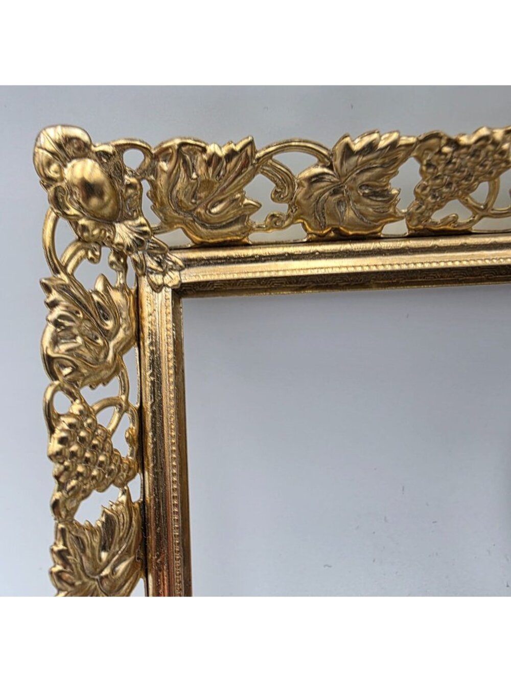Ornate Brass Filigree Metal Picture Frame Grape & Leaf Design 3.5" Square